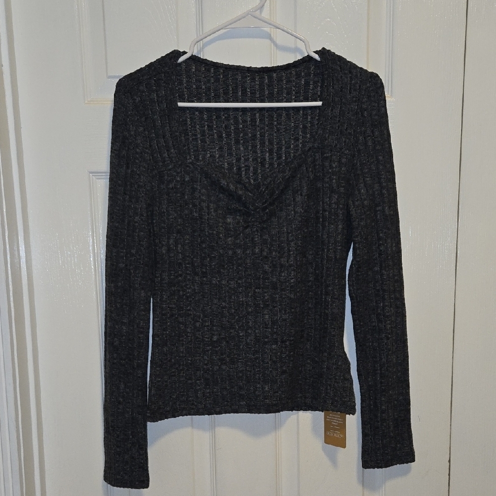 Gray Ribbed Long Sleeve Shirt